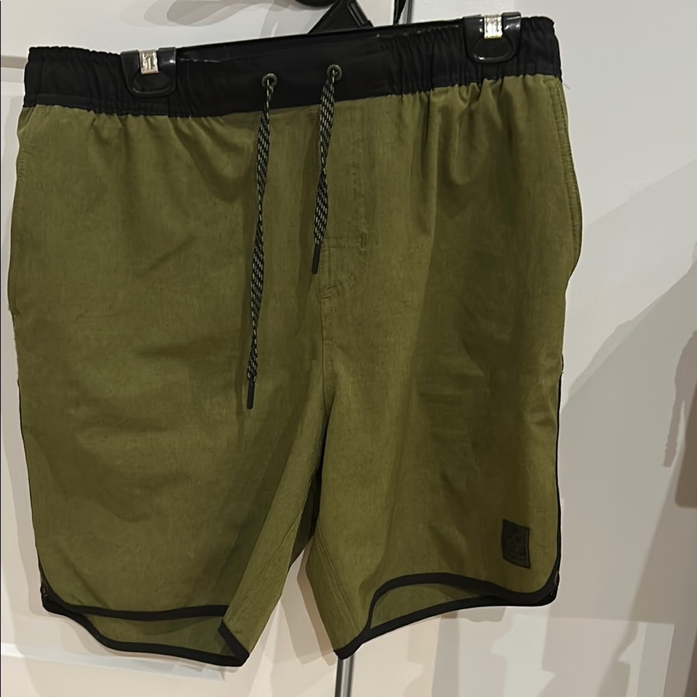 Olive Green and Black Drawstring Shorts